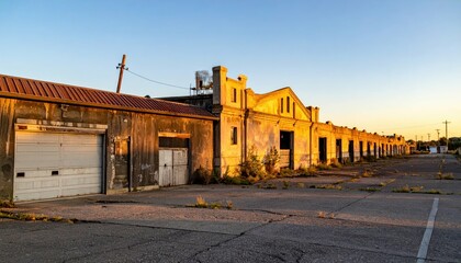 Fototapeta premium Abandoned Shipping Depot with Loading Docks at Sunset
