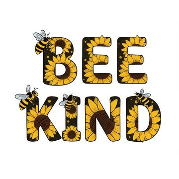 Bee kind message with sunflowers and bees for world bee day