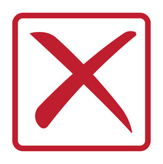 Fototapeta premium Cross symbol, large red X symbol inside a red-bordered square, commonly used to indicate something is incorrect, not allowed, or a wrong answer.