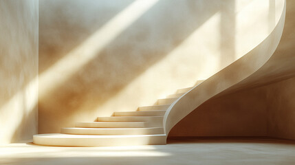 Sunlit Spiral Staircase in Minimalist Interior