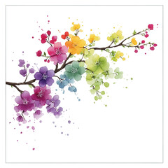 Naklejka premium A colorful watercolor branch with flowers of all colors on a white background.