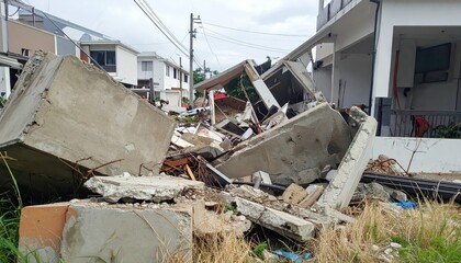 Sudden Building Collapse After Disaster Strikes Urban Neighborhood Area