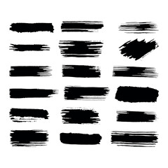 set of grunge black paint, ink brush strokes. brush collection isolated on white background. Trendy brush stroke for black ink paint, grunge backdrop, dirt banner, watercolor design and dirty texture