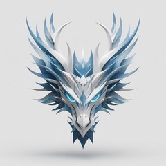 Fototapeta premium Icy chromatic dragon head with glowing cyan eyes, mythical fantasy creature