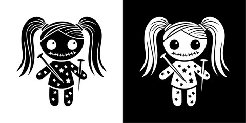 Set voodoo doll logo vector illustration template black and white