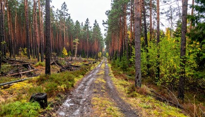 Devastated Forest Landscape Affected by Acid Rain from Pollution