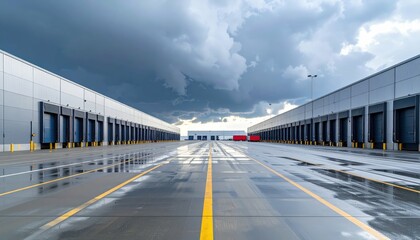 Functional Cargo Warehouse with Packing Stations Under Stormy Skies