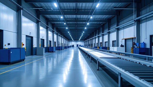 Modern Functional Cross Dock Facility with Packing Stations and Lighting