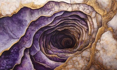 Obraz premium Purple and gold swirling cave, deep abyss, abstract art, fantasy background, wall art