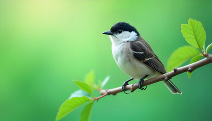 Obraz premium A Cyprus warbler (Sylvia melanothorax) perched gracefully on a beautiful branch.