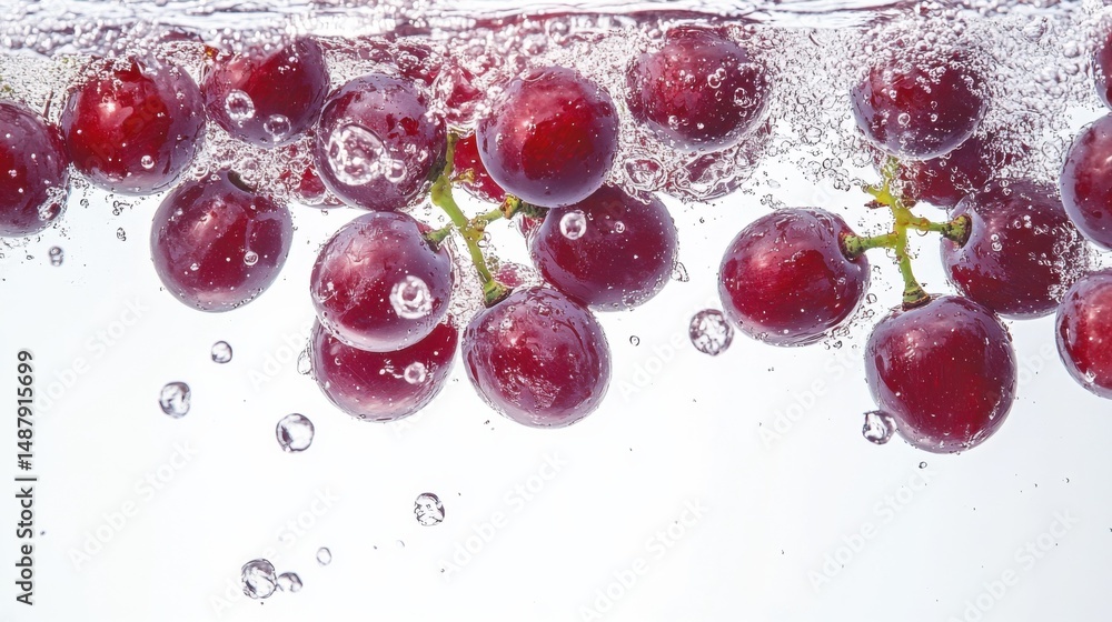Aufkleber red grapes submerged in water, creating a vibrant and refreshing image with air bubbles surrounding 