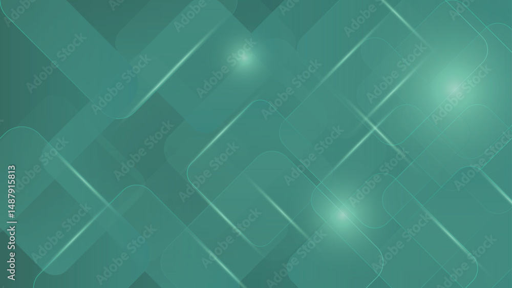 Poster modern abstract design featuring glowing green squares and intersecting soft light geometric shapes