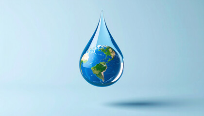 Fototapeta premium Earth Inside Water Droplet – 3D Concept Symbolizing Global Water Conservation
