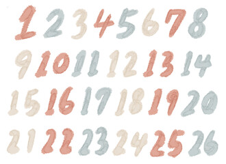 手描き風のパステル数字セット（1〜26） / Hand-drawn Pastel Numbers Set (1–26)