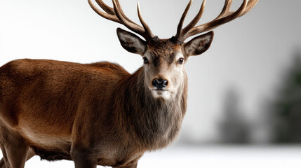 Obraz premium red deer standing in profile view, isolated on clean white background, studio-style lighting, wildlife concept,