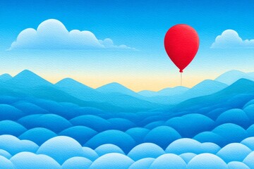 Obraz premium A dreamy watercolor of a red balloon drifting through a white misty sky