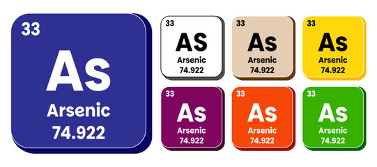 As, Arsenic element vector icon set, periodic table element. Vector illustration EPS 10 File. Isolated on white background.