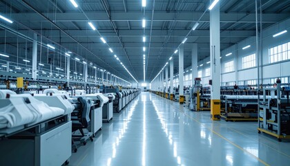 Fototapeta premium Robotic Pickers in a Giant Textile Warehouse with Ambient Lighting