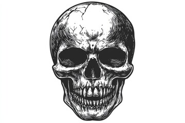 Detailed illustration of a human skull in grayscale.