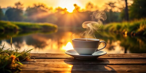 A warm cup of coffee with a gentle stream of smoke rising from its surface