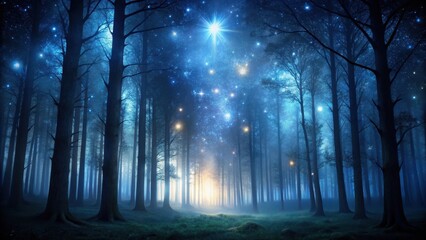 Obraz premium Dark forest at night with stars, mysterious atmosphere, wilderness