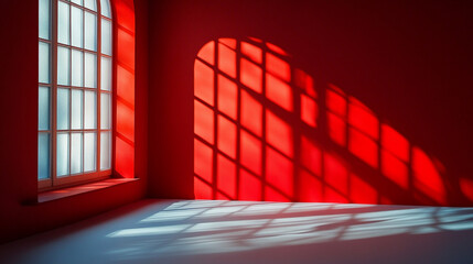 Sunlit Red Room with Window Shadow