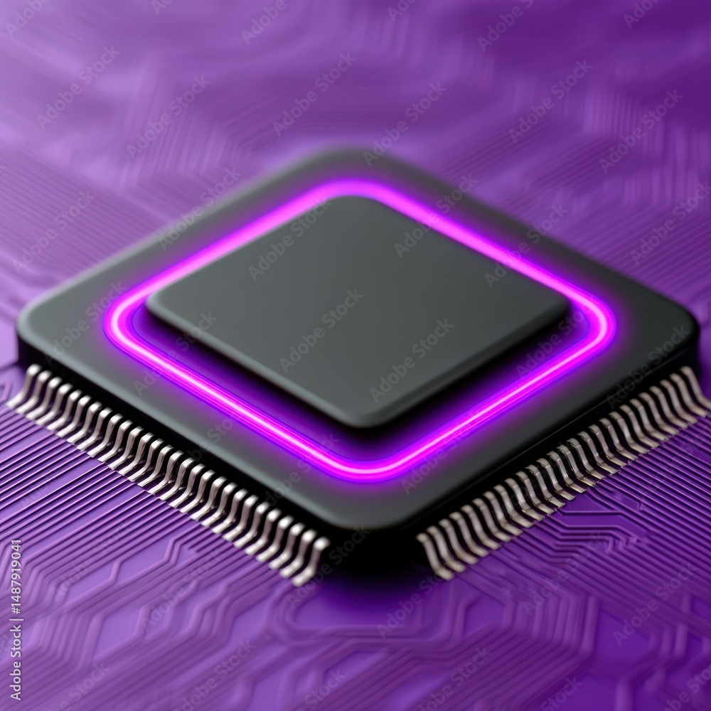 Aufkleber advanced microchip technology featuring intricate circuit design in vibrant purple hues showcases th