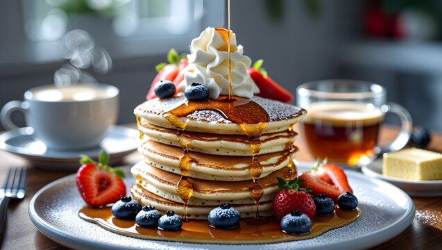Delicious Pancakes with Berries and Syrup A Sweet and Satisfying Breakfast