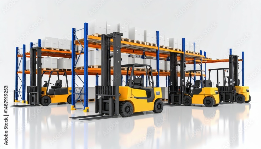 Aufkleber advanced high-tech pallet racking system with forklifts and reflective floor