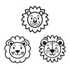 Hand drawn cartoon lion coloring book illustration