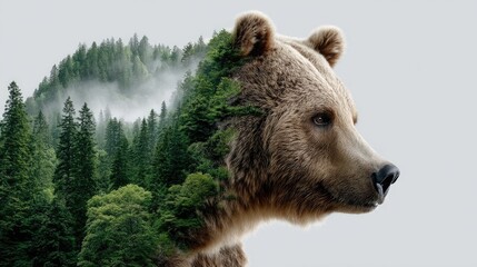 Bear and forest double exposure image
