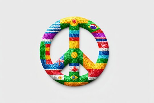 A peace sign formed from various national flags arranged in a minimalist layout