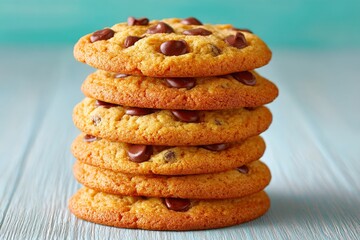 A pile of chocolate chip cookies fresh from the oven