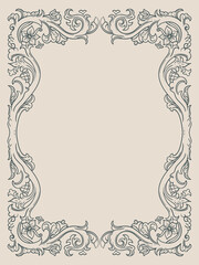 Vintage ornament frame antique style vector design. Hand drawing leaves and nature decorative.