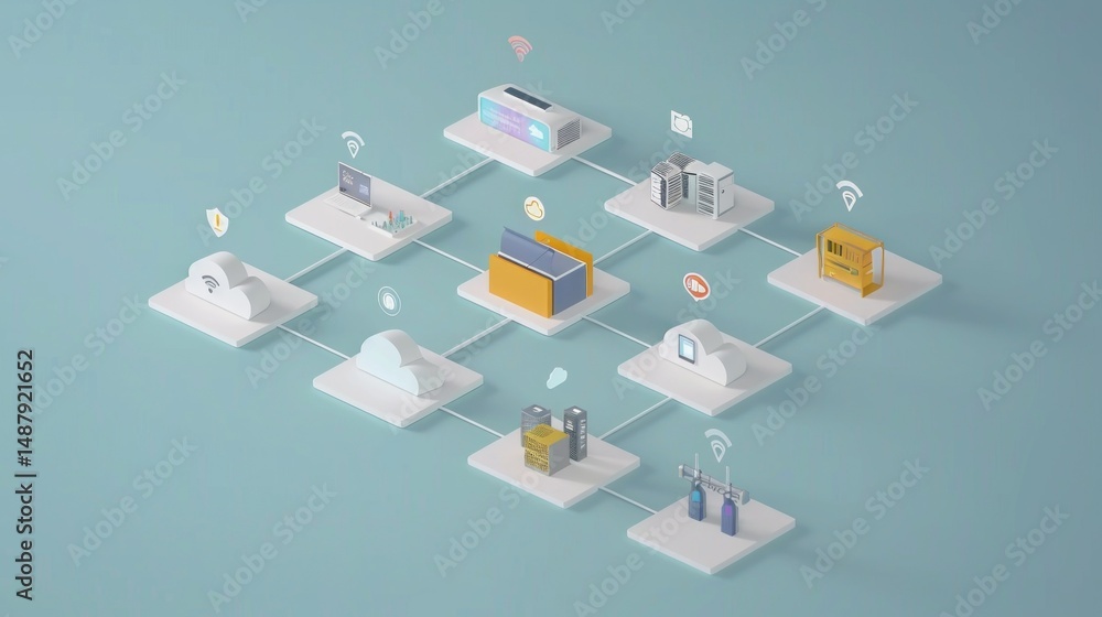 Poster hybrid cloud computing diagram with private and public cloud icons stock photo --ar 16:9 --raw --v 6