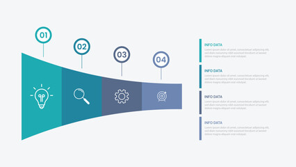infographic 4 point stage template with shrink horizontal funnel rectangle for slide presentation vector