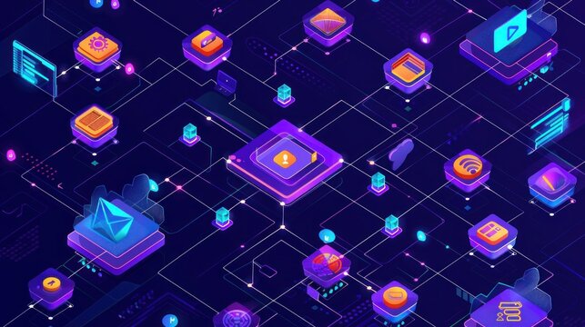 Vector illustration of cloud computing with network elements stock photo --ar 16:9 --raw --v 6 Job ID: faeae397-d6e3-4f1e-9cff-f105632854d2