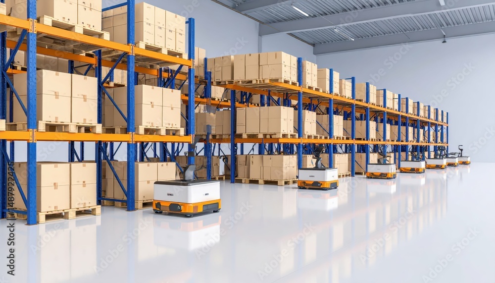 Poster advanced industrial pallet racking system with robotic pickers