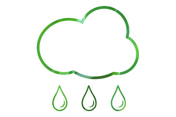 Minimalist green cloud with three raindrops in tropical leaf texture representing eco weather, water conservation, and clean energy on transparent background. Esg smart farming element