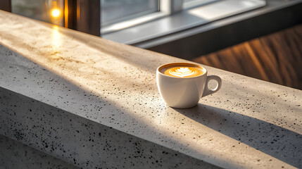 Warm light flat lay of coffee in a cozy caf lifestyle branding in concrete environment