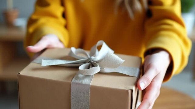 Content creator with gift boxes for loyal audience. Creative social media star influencer expert vlogger recording online internet web podcast giveaway for subscribers