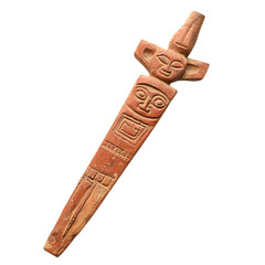 A Terracotta Arrow with Moche Warrior Motifs Isolated on Transparent Background