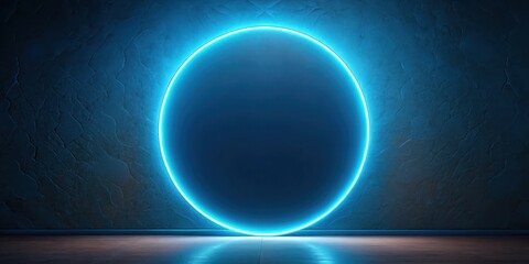 Obraz premium Glowing Blue Oval Shape Minimalist Abstract Art Illumination Modern Wallpaper, Night Sky Effect, Illuminated Shape