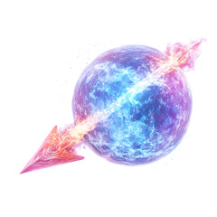 A Glowing Plasma Ball Arrow with Nebula Textures Isolated on Transparent Background