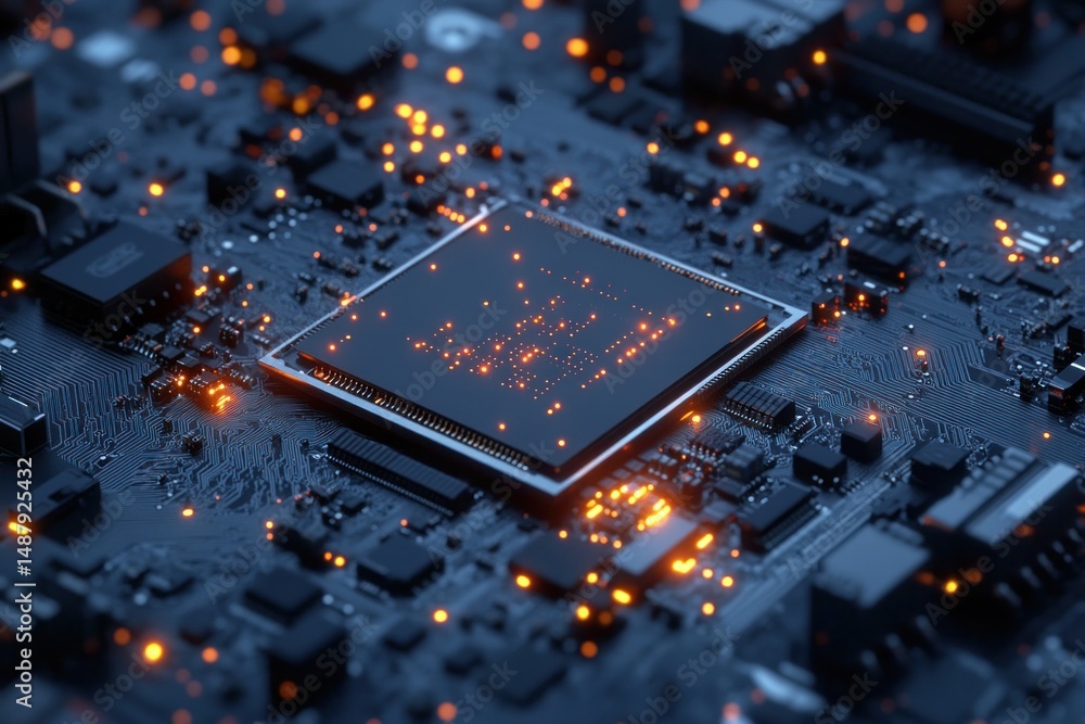 Aufkleber glowing processor chip on a circuit board