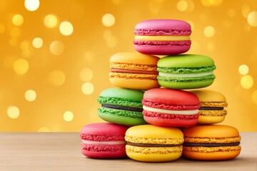 Fototapeta premium a realistic image of colorful macarons stacked in a pyramid with soft lighting