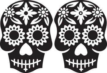 Fototapeta premium Decorative Sugar Skull Vector with Symmetrical Floral Elements