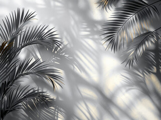 Black And White Palm Leaves Shadow On Wall