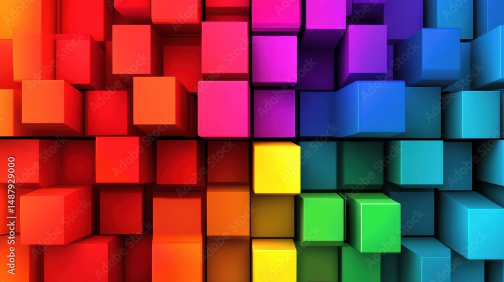 Poster Abstract background of colorful cubes, vibrant hues arranged in a dynamic pattern, creating a modern and energetic visual composition. : Generative AI