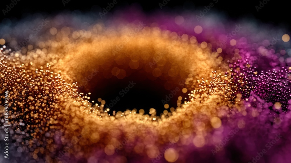 Poster abstract swirling golden and purple particles create a mesmerizing vortex effect, perfect for backgr